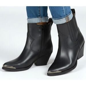 Zodiac Raylin Western Ankle Boots Womens 6.5 Black Silver Toe Cowboy Boot